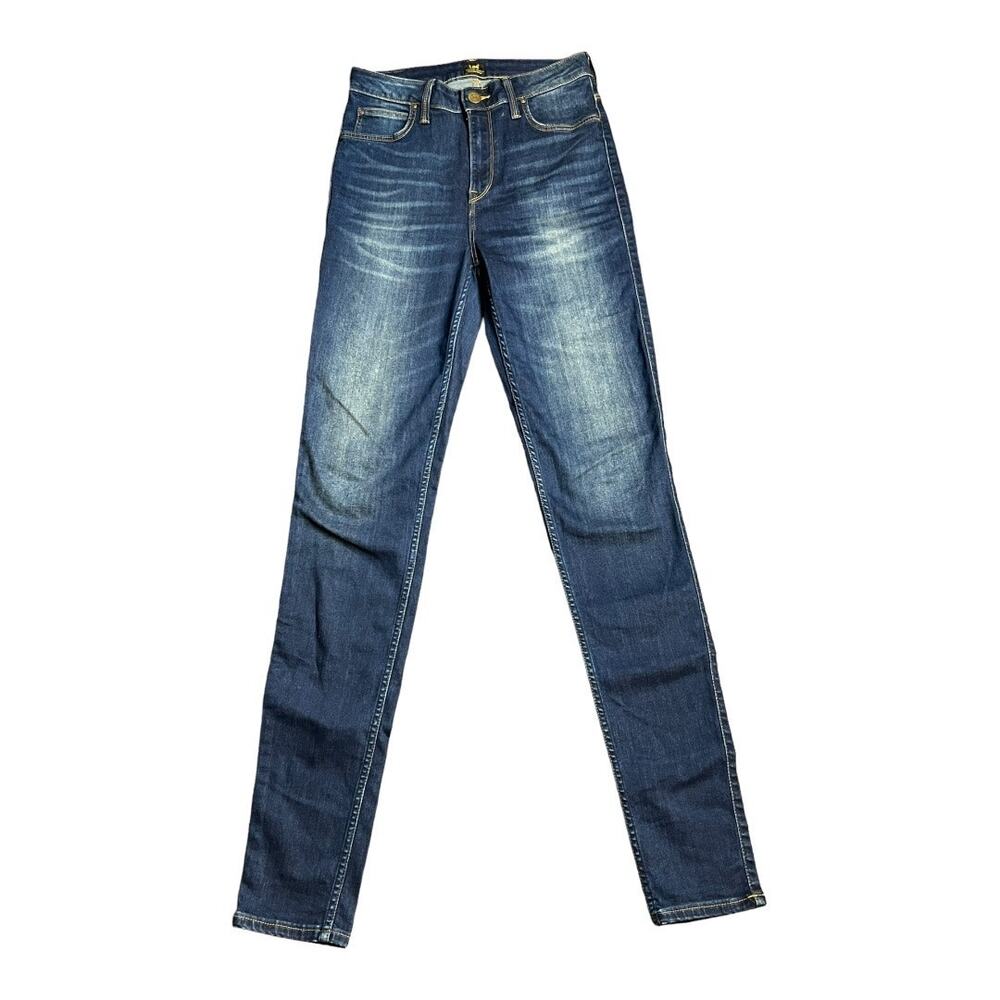 Lee Womens Jeans Stretch Skinny Long 27x34 Indigo Y2K Casual Basic